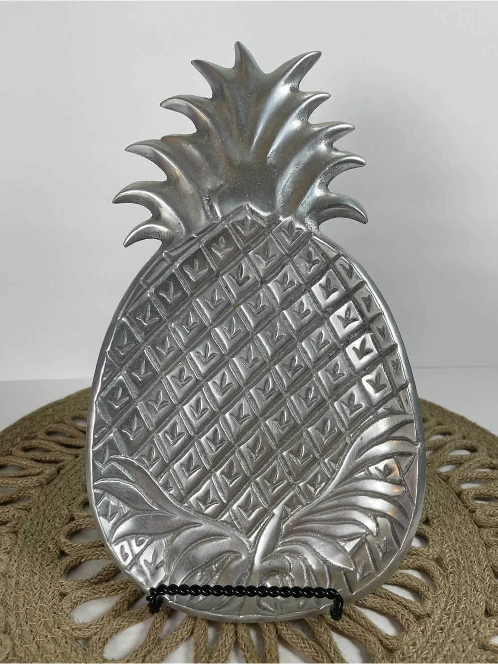 Vintage IHI Pewter Pineapple Serving Tray Made in India Tropical Decor 11”